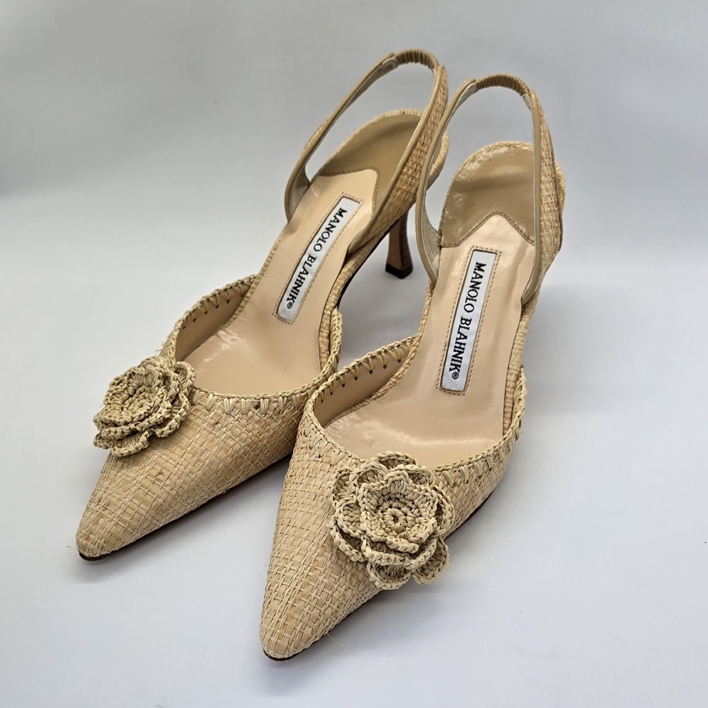 Manolo Blahnik Raffia Slingback Pumps IT36/US6 - Picture 16 of 16